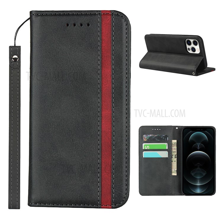 Auto-absorbed Texture Leather Stand Wallet Design Phone Case for iPhone 12 Pro Max - Black-1