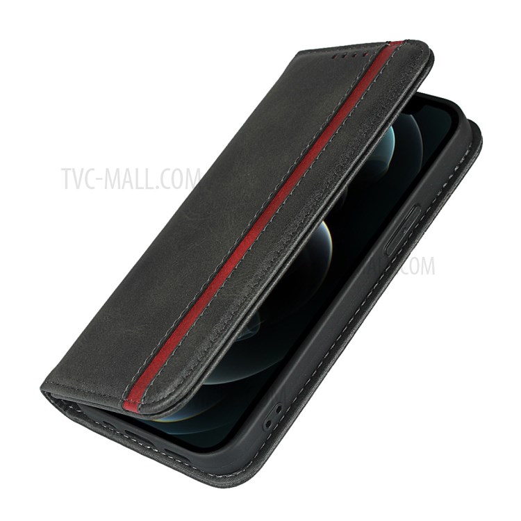 Auto-absorbed Texture Leather Stand Wallet Design Phone Case for iPhone 12 Pro Max - Black-4