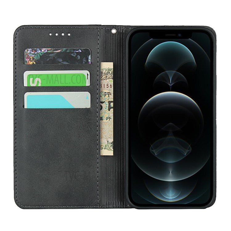 Auto-absorbed Texture Leather Stand Wallet Design Phone Case for iPhone 12 Pro Max - Black-6