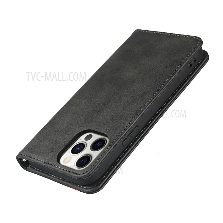 Auto-absorbed Texture Leather Stand Wallet Design Phone Case for iPhone 12 Pro Max - Black-8