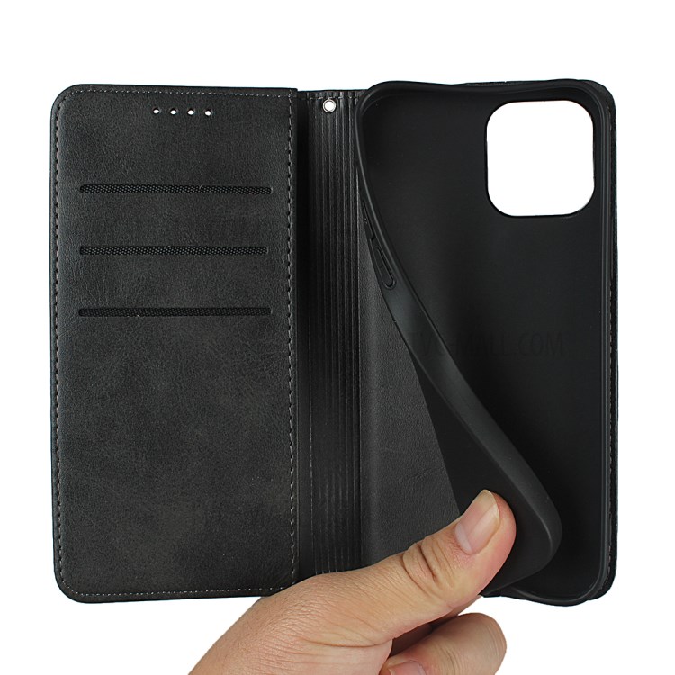 Auto-absorbed Texture Leather Stand Wallet Design Phone Case for iPhone 12 Pro Max - Black-9