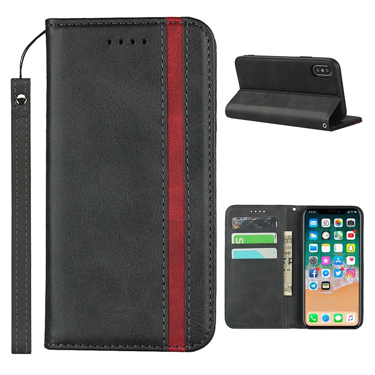 Auto-absorbed Texture Leather Stand Phone Case with Wallet Design for iPhone X / iPhone XS 5.8-inch - Black-1