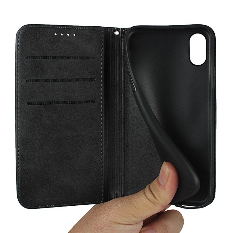 Auto-absorbed Texture Leather Stand Phone Case with Wallet Design for iPhone X / iPhone XS 5.8-inch - Black-11