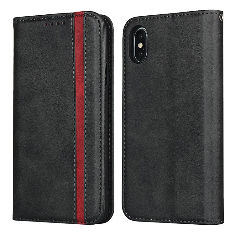 Auto-absorbed Texture Leather Stand Phone Case with Wallet Design for iPhone X / iPhone XS 5.8-inch - Black-2