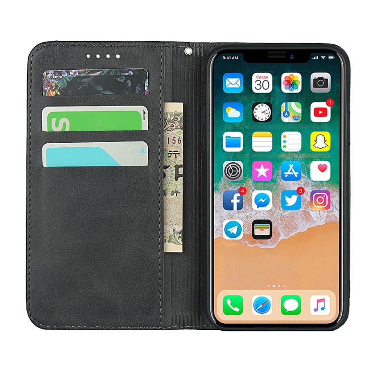 Auto-absorbed Texture Leather Stand Phone Case with Wallet Design for iPhone X / iPhone XS 5.8-inch - Black-7