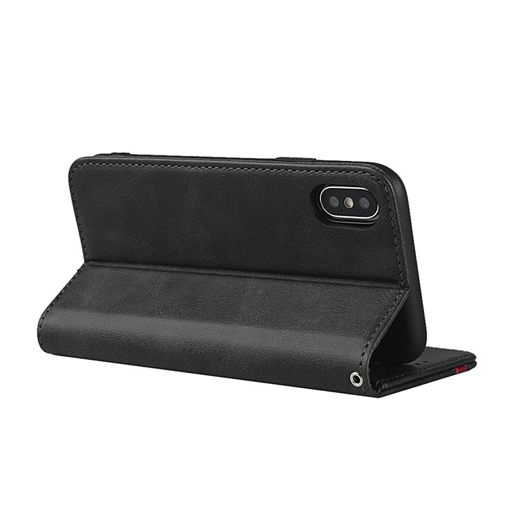 Auto-absorbed Texture Leather Stand Phone Case with Wallet Design for iPhone X / iPhone XS 5.8-inch - Black-8