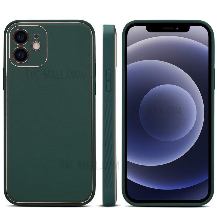 Plating Genuine Leather Coated TPU Case for iPhone 12 Pro - Green-1