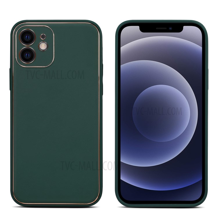 Plating Genuine Leather Coated TPU Case for iPhone 12 Pro - Green-8