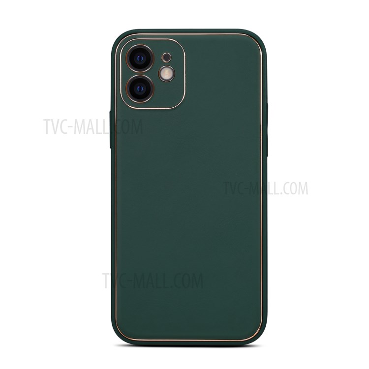 Plating Genuine Leather Coated TPU Case for iPhone 12 Back Cover - Green-2