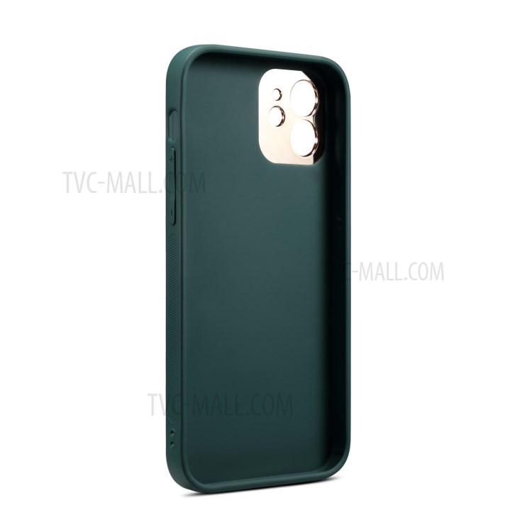 Plating Genuine Leather Coated TPU Case for iPhone 12 Back Cover - Green-5
