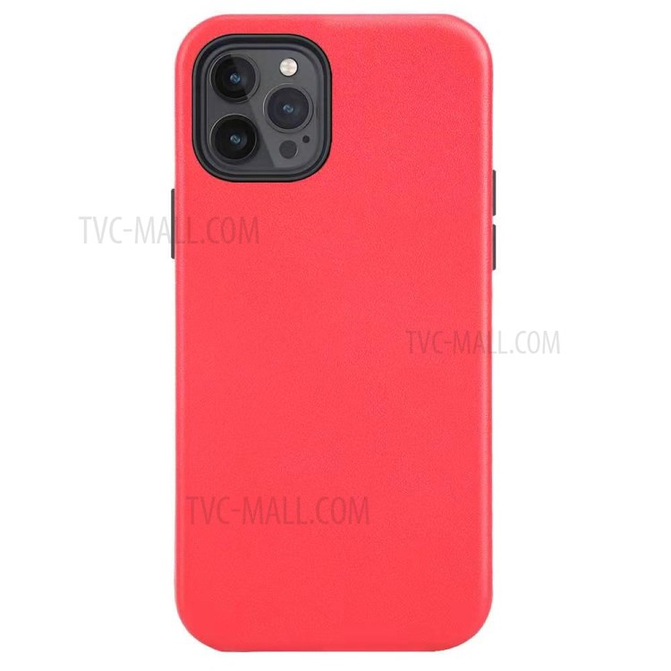 Magsafe Leather Coated PC Phone Magnetic Absorption Function Back Cover Shell for iPhone 12/12 Pro - Red-1