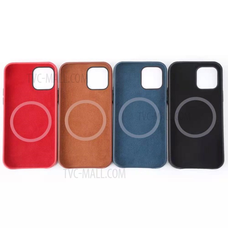 Magsafe Leather Coated PC Phone Magnetic Absorption Function Back Cover Shell for iPhone 12/12 Pro - Red-10