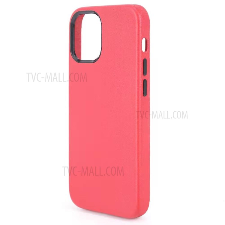 Magsafe Leather Coated PC Phone Magnetic Absorption Function Back Cover Shell for iPhone 12/12 Pro - Red-5