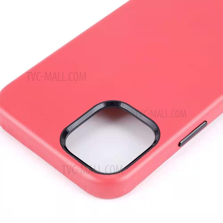 Magsafe Leather Coated PC Phone Magnetic Absorption Function Back Cover Shell for iPhone 12/12 Pro - Red-6