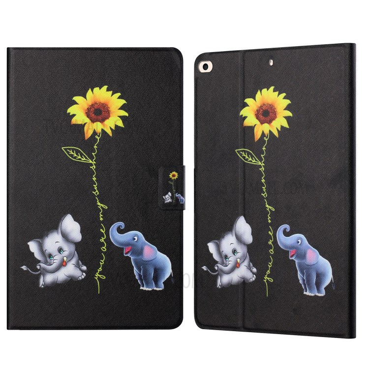 Distinctive Pattern Printing for iPad Mini/Mini 2/mini 3/mini 4/mini (2019) 7.9 inch Card Slots Leather Cover - Elephants and Sunflower-1