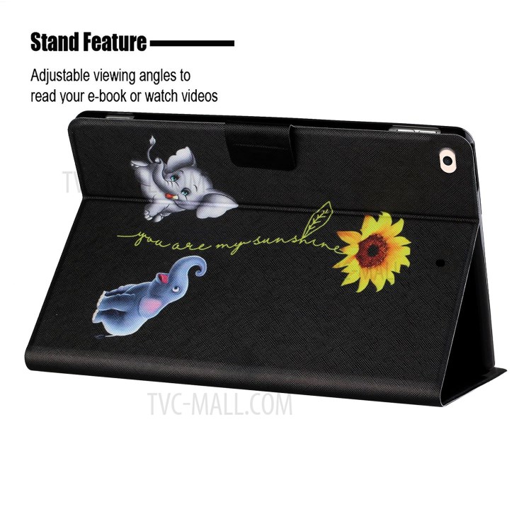 Distinctive Pattern Printing for iPad Mini/Mini 2/mini 3/mini 4/mini (2019) 7.9 inch Card Slots Leather Cover - Elephants and Sunflower-5