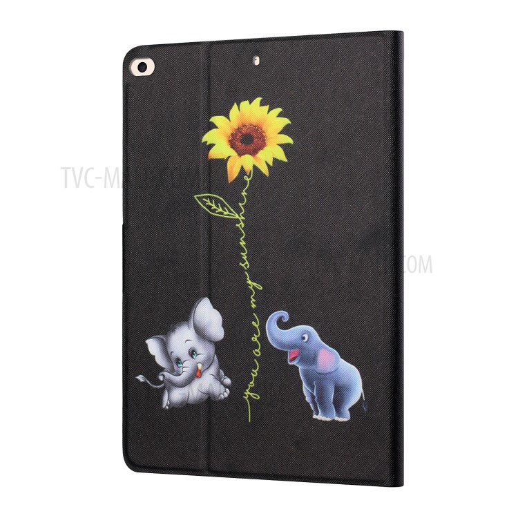Distinctive Patterned Protector for iPad Air (2013)/iPad Air 2/iPad 9.7-inch (2017)/(2018) Card Slots Stand Leather Cover - Elephants and Sunflower-3