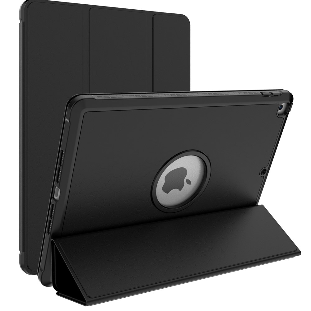 Tri-fold Stand for iPad 10.2 (2021)/(2020)/(2019) PU Leather Tablet Cover with Pen Holder - Black