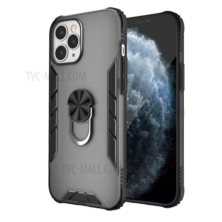2-in-1 TPU + PC + Metal Cover Case with Metal Sheet + Ring Kickstand for iPhone 12 Pro / iPhone 12 - Black-1