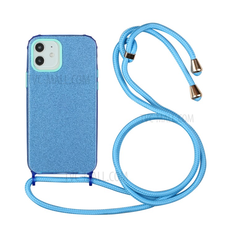 Easy Attachment Glitter Powder Design Soft TPU Phone Case with Multi-function Strap for iPhone 12 mini - Blue-1