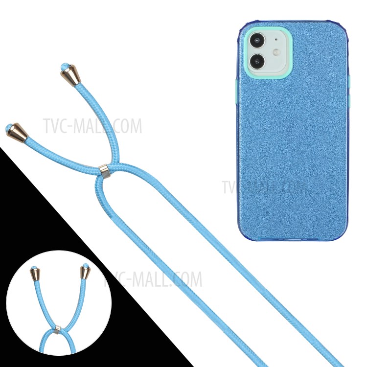 Easy Attachment Glitter Powder Design Soft TPU Phone Case with Multi-function Strap for iPhone 12 mini - Blue-2