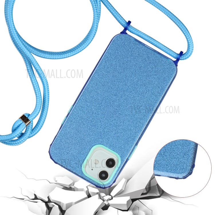 Easy Attachment Glitter Powder Design Soft TPU Phone Case with Multi-function Strap for iPhone 12 mini - Blue-3