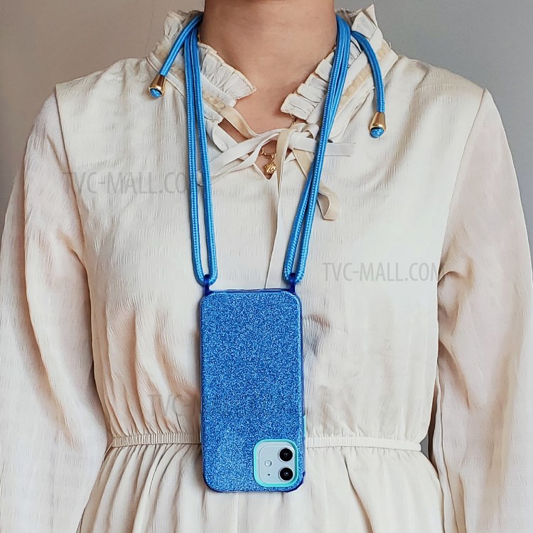Easy Attachment Glitter Powder Design Soft TPU Phone Case with Multi-function Strap for iPhone 12 mini - Blue-4