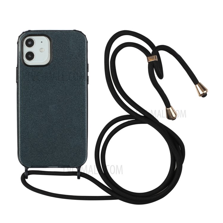 Multi-function Strap Easy Attachment Soft TPU Phone Case with Glitter Powder Design for iPhone 12/12 Pro - Black-1