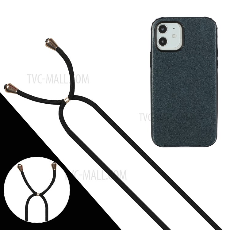 Multi-function Strap Easy Attachment Soft TPU Phone Case with Glitter Powder Design for iPhone 12/12 Pro - Black-2