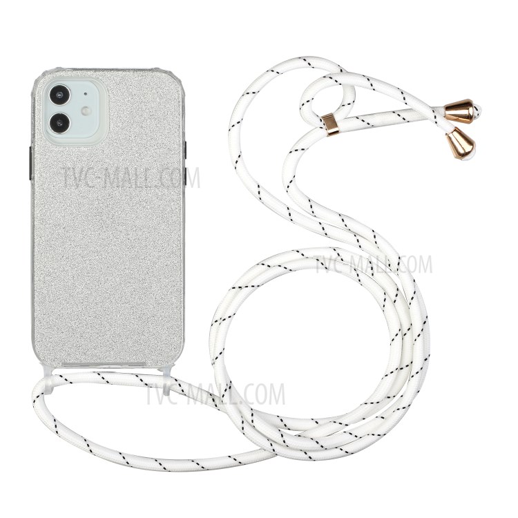 Adjustable Strap + Soft TPU Phone Case with Glitter Powder Design for iPhone 12 Pro Max - Silver-1