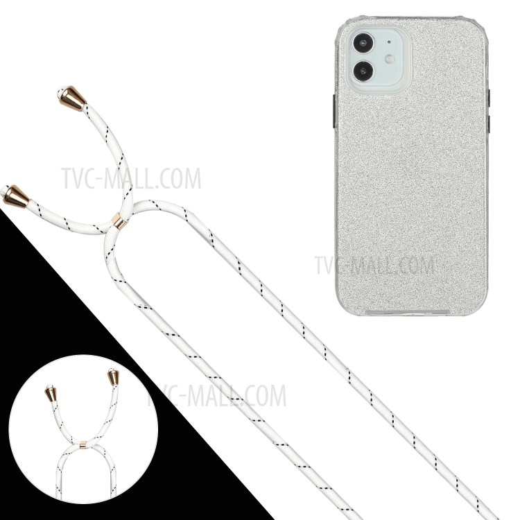 Adjustable Strap + Soft TPU Phone Case with Glitter Powder Design for iPhone 12 Pro Max - Silver-2