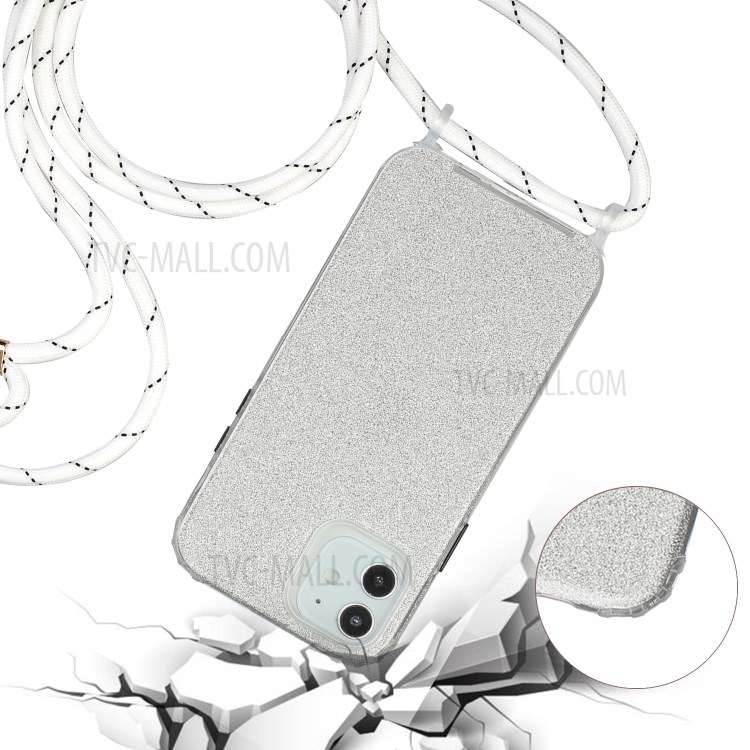 Adjustable Strap + Soft TPU Phone Case with Glitter Powder Design for iPhone 12 Pro Max - Silver-3