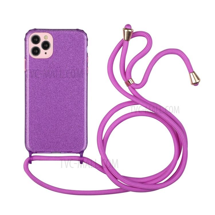 Glitter Powder + Soft TPU Phone Case with Adjustable Strap for iPhone 11 Pro - Purple-1