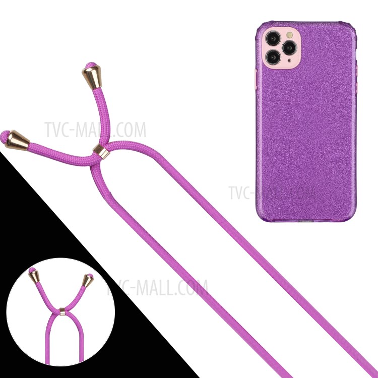Glitter Powder + Soft TPU Phone Case with Adjustable Strap for iPhone 11 Pro - Purple-2