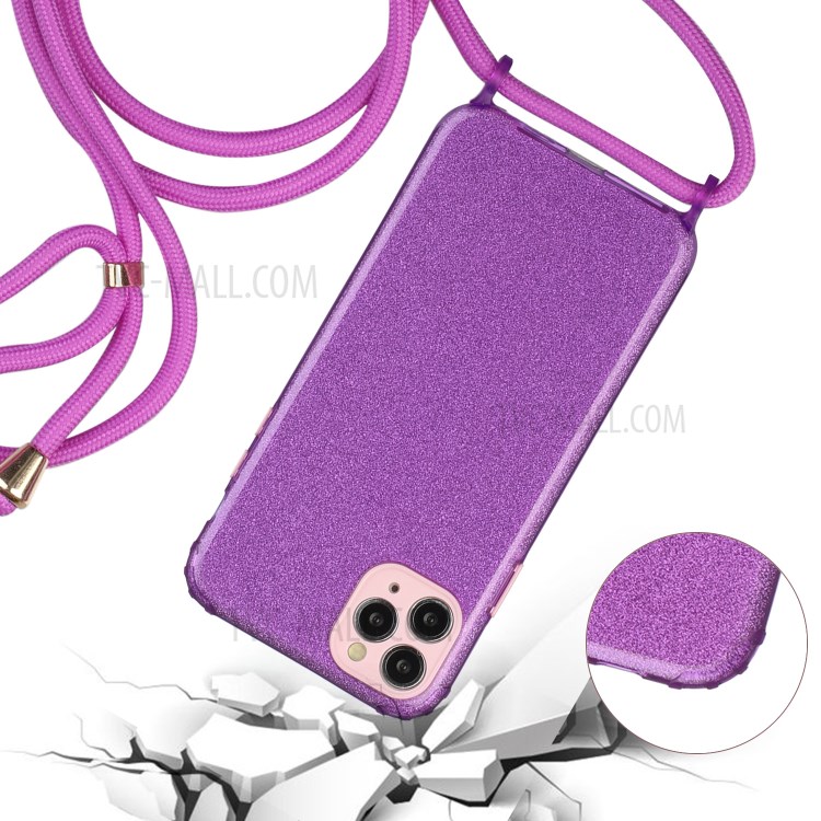 Glitter Powder + Soft TPU Phone Case with Adjustable Strap for iPhone 11 Pro - Purple-3