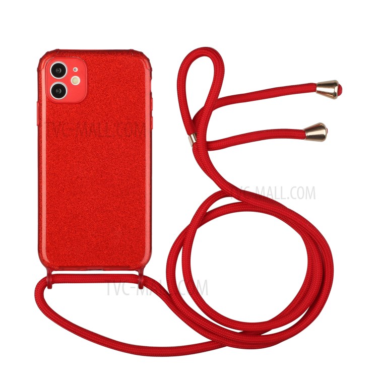 Glitter Powder Design Soft TPU Phone Case with Multi-function Strap for iPhone 11 - Red-1