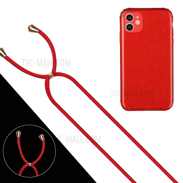 Glitter Powder Design Soft TPU Phone Case with Multi-function Strap for iPhone 11 - Red-2