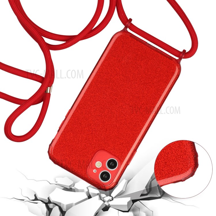 Glitter Powder Design Soft TPU Phone Case with Multi-function Strap for iPhone 11 - Red-3