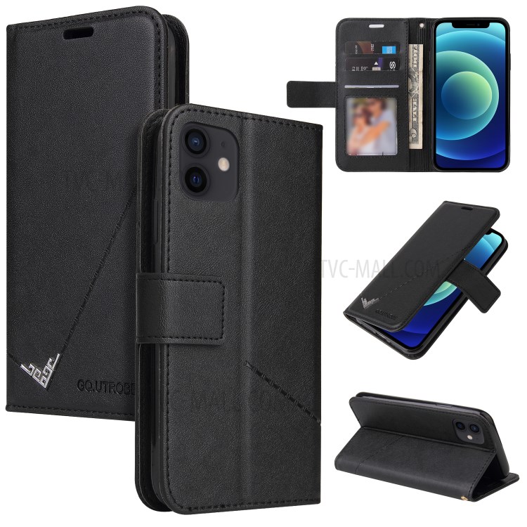 GQ.UTROBE Rectangular Metal Decor Stand Leather Cover for iPhone 12 Mini - Black-1