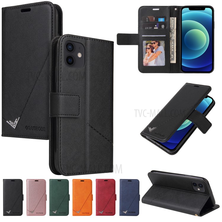 GQ.UTROBE Rectangular Metal Decor Stand Leather Cover for iPhone 12 Mini - Black-10