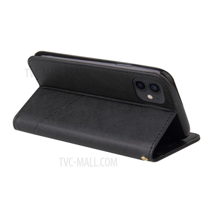 GQ.UTROBE Rectangular Metal Decor Stand Leather Cover for iPhone 12 Mini - Black-2