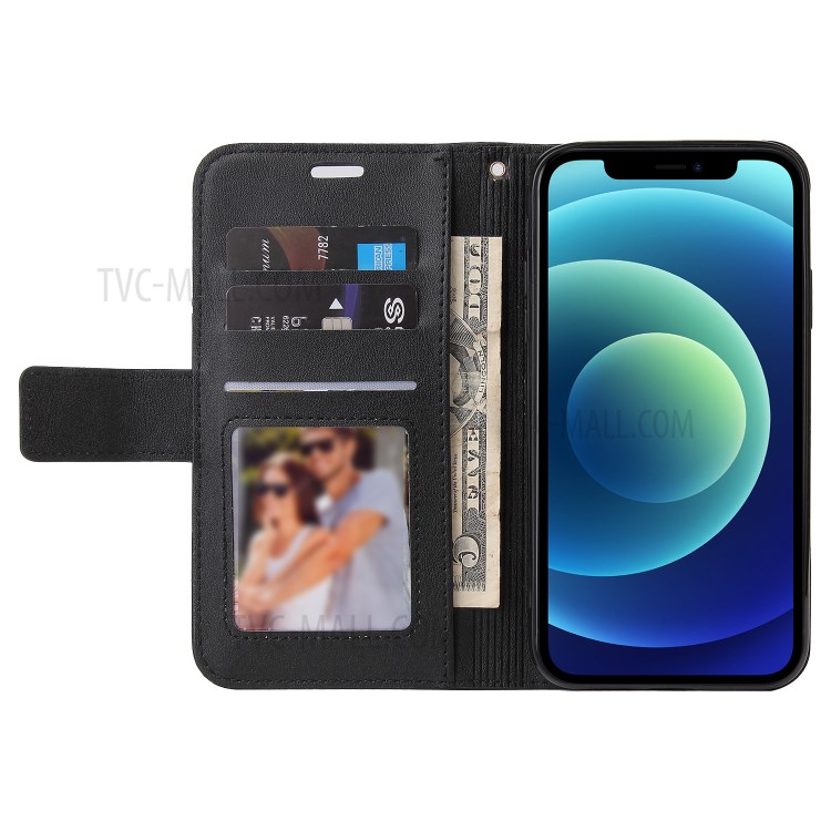 GQ.UTROBE Rectangular Metal Decor Stand Leather Cover for iPhone 12 Mini - Black-4