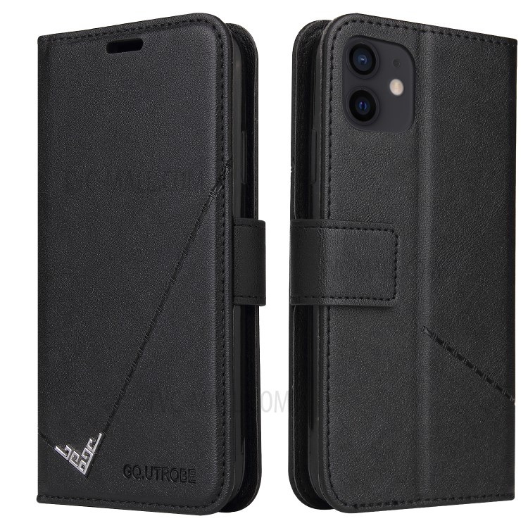 GQ.UTROBE Rectangular Metal Decor Stand Leather Cover for iPhone 12 Mini - Black-6