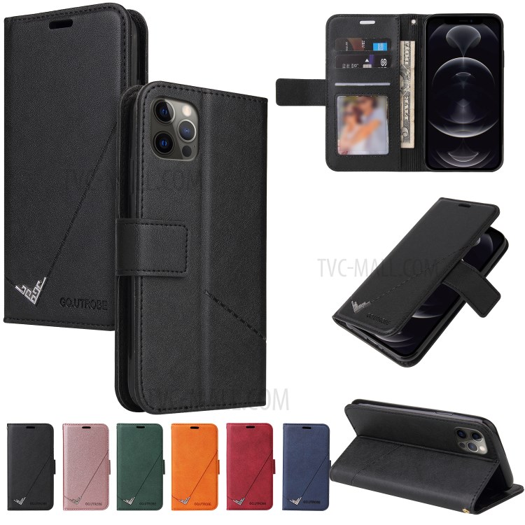 GQ.UTROBE Rectangular Metal Decor Stand Leather Cover for iPhone 12 Pro / iPhone 12 - Black-10