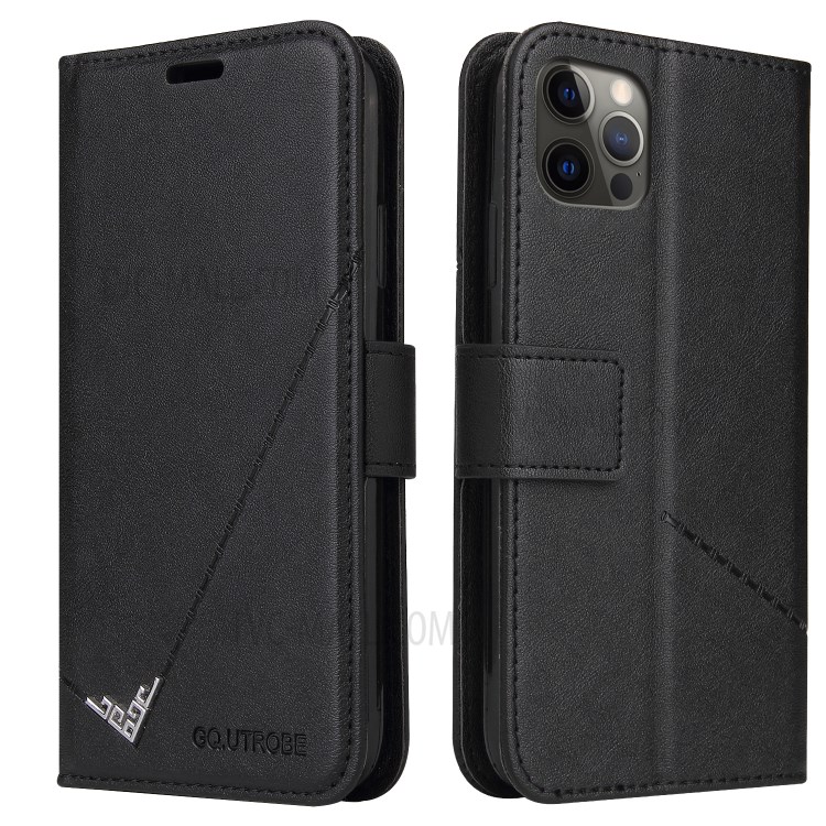 GQ.UTROBE Rectangular Metal Decor Stand Leather Cover for iPhone 12 Pro / iPhone 12 - Black-6