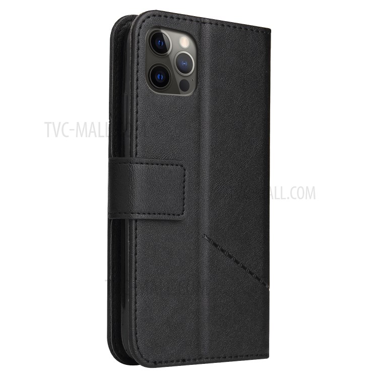 GQ.UTROBE Rectangular Metal Decor Stand Leather Cover for iPhone 12 Pro / iPhone 12 - Black-7