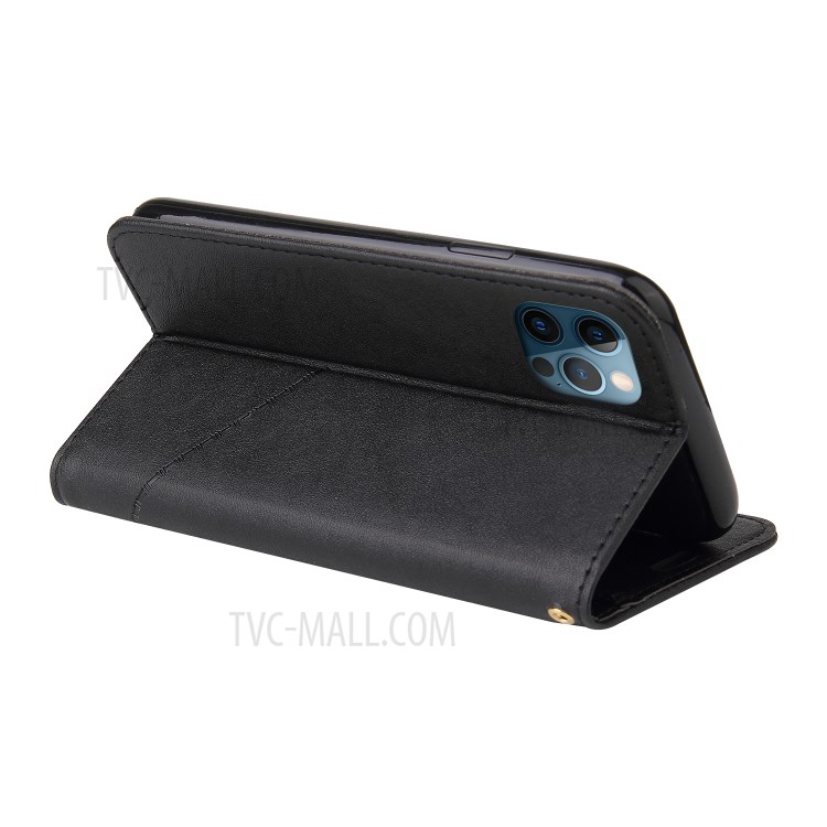 GQ.UTROBE Rectangular Metal Decor Stand Leather Case Cover for iPhone 12 Pro Max - Black-2