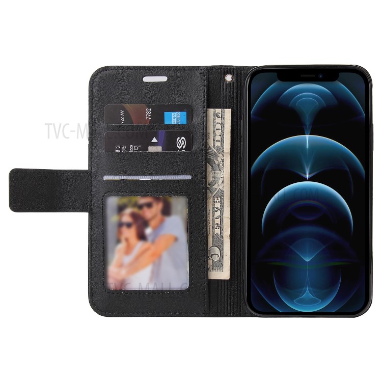 GQ.UTROBE Rectangular Metal Decor Stand Leather Case Cover for iPhone 12 Pro Max - Black-4