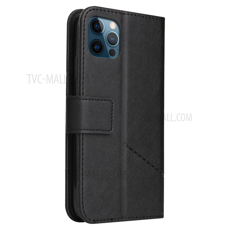 GQ.UTROBE Rectangular Metal Decor Stand Leather Case Cover for iPhone 12 Pro Max - Black-7