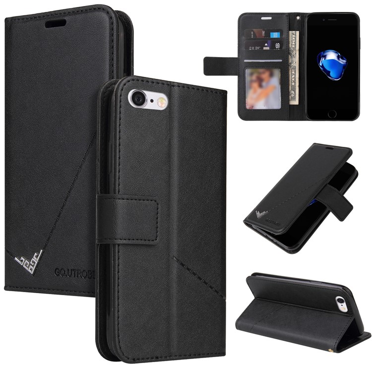 GQ.UTROBE Rectangular Metal Decor Stand Leather Cover for iPhone SE (2nd Generation)/8/7 - Black-1
